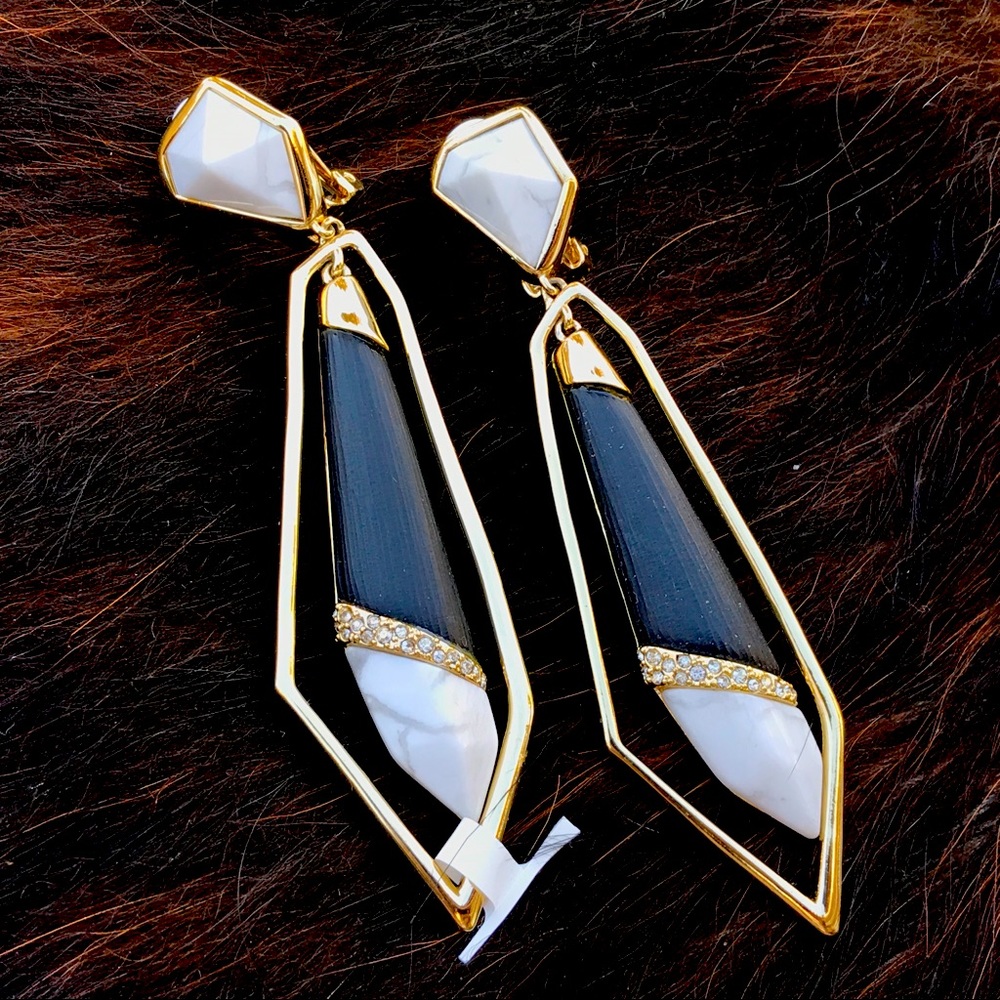 Alexis Bittar black clip lucite crystal earrings